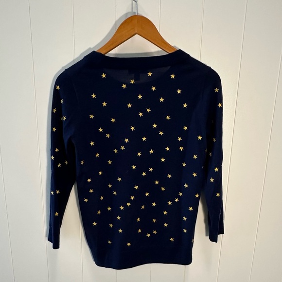 J.Crew Tippi merino wool sweater in navy blue with gold embroidered stars, XS - Picture 3 of 8